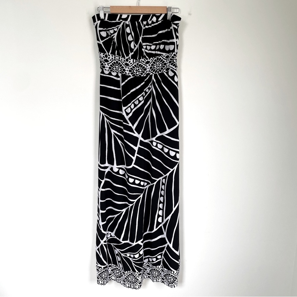 White House Black Market black and white strapless maxi dress